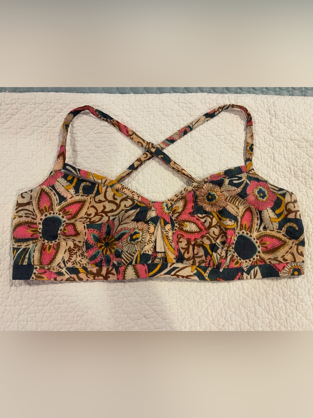 Anthropologie PILCRO Surf Bra Floral Print Crossback Bralette 100% Cotton Medium
